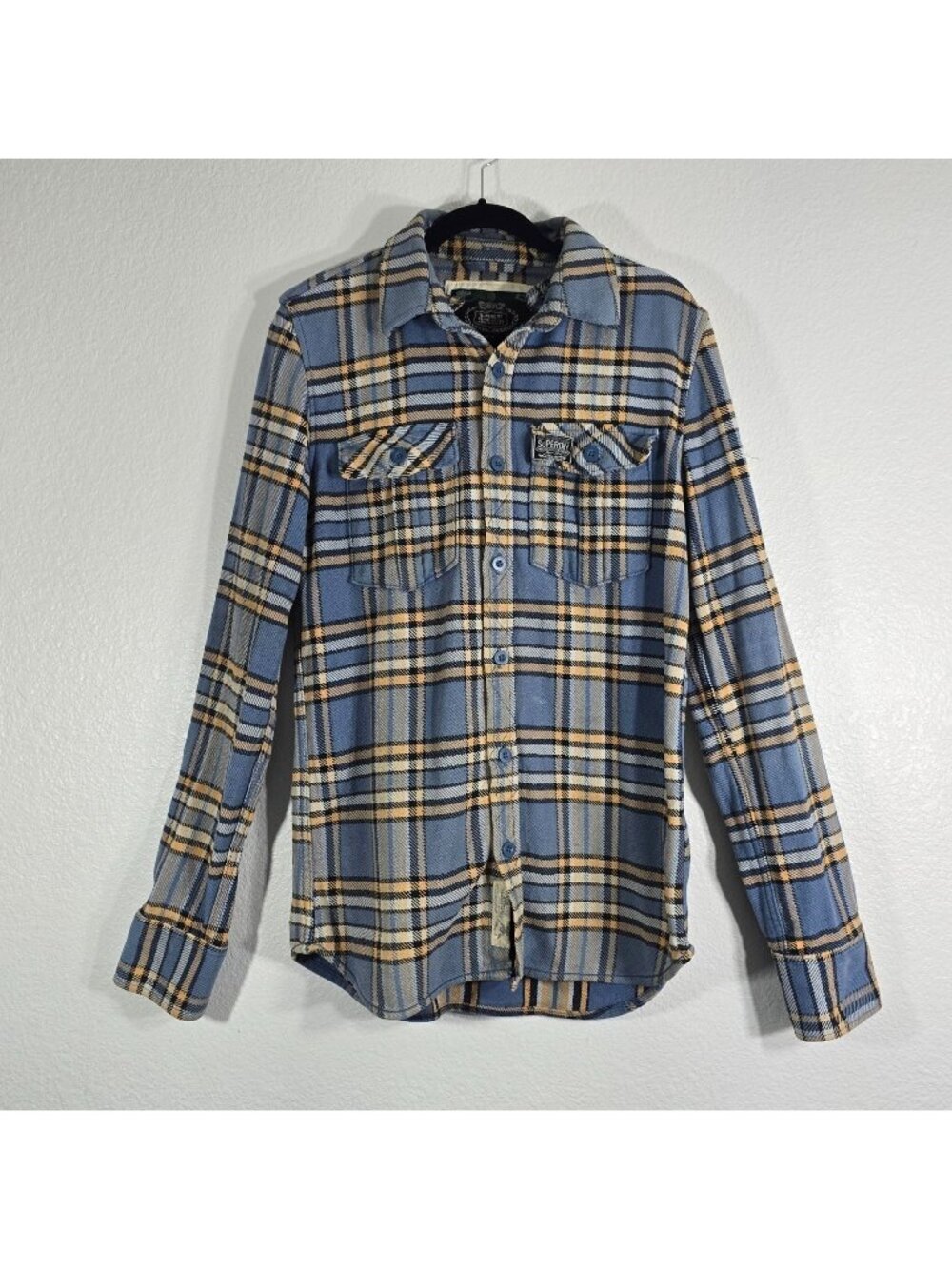 Superdry Flannel Button Up Shirt Men Large Plaid Collared Heavyweight Pockets